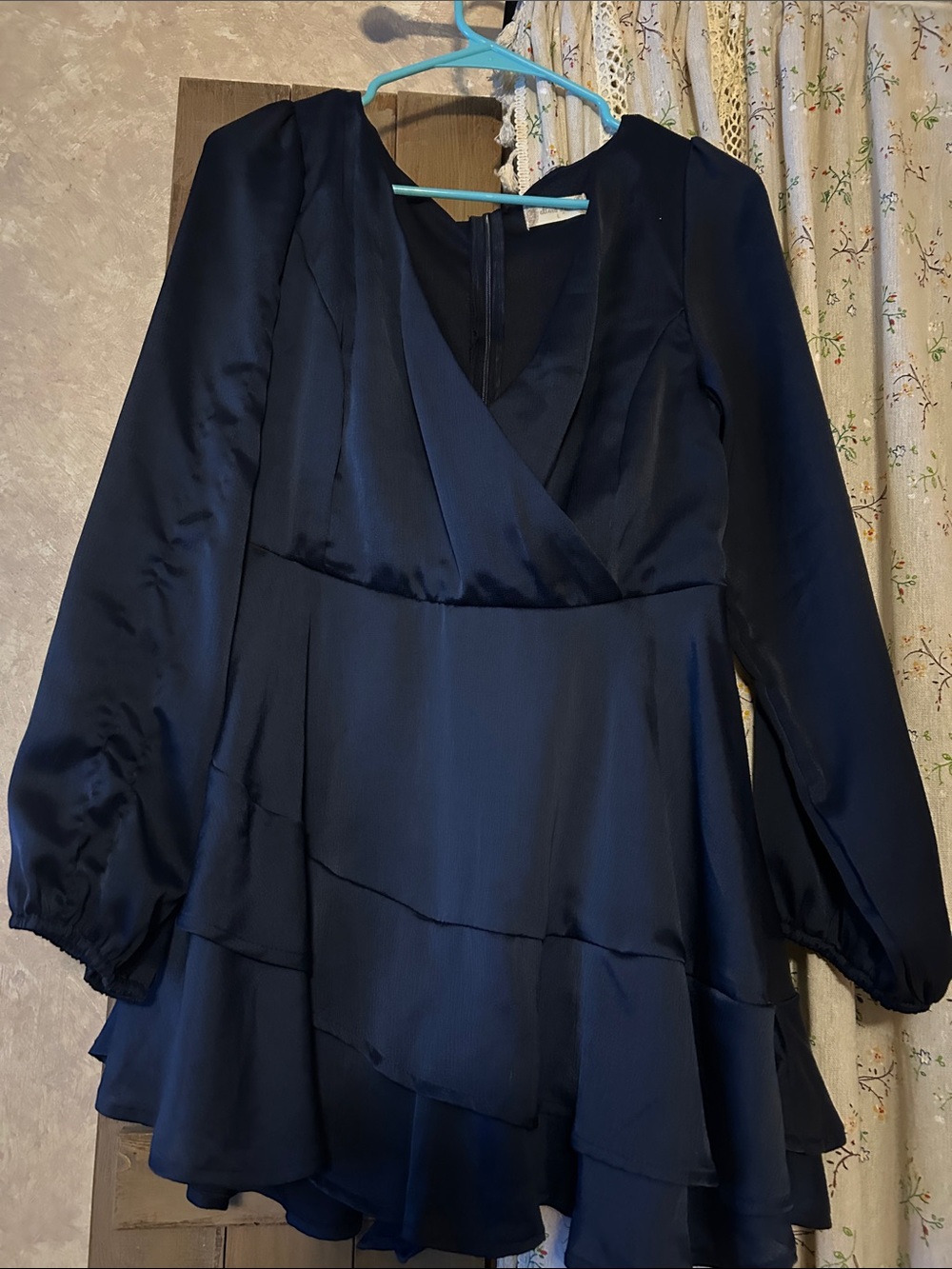 Altar'd State Navy Long-Sleeve Tiered Wrap Dress